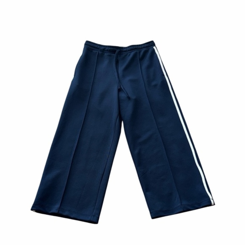 Zara Navy Wide Leg Side Stripe Ankle Trousers Size Small
